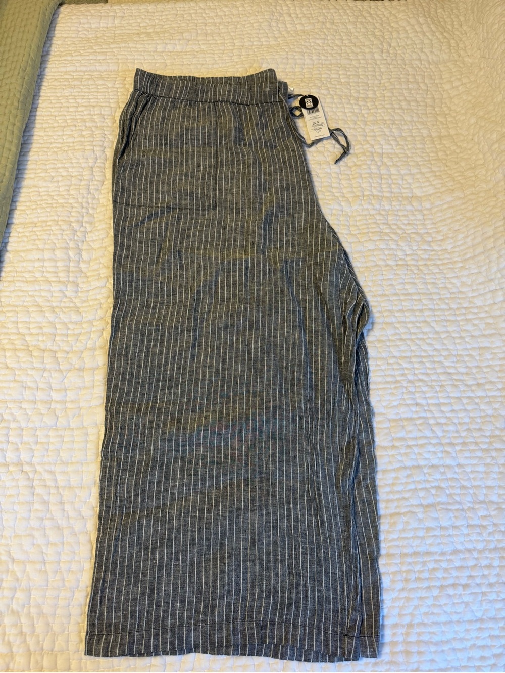 Eileen Fisher Puckered Organic Linen Grid Wide Ankle Pants NWT - Picture 4 of 5